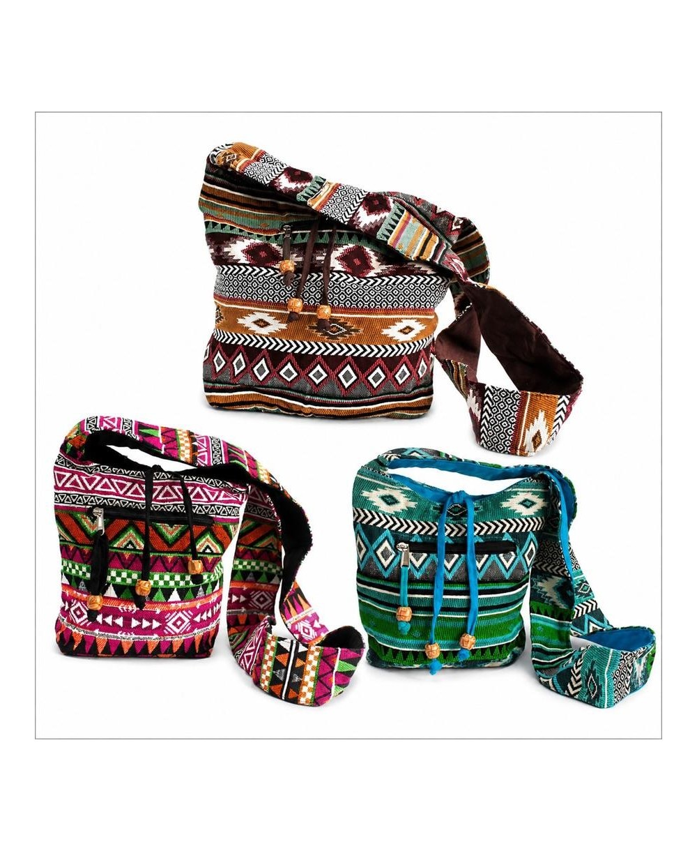 Bolso multicolor de algodón con tejido jacquard para llevar objetos personales disponible en dos tamaños y 3 colores.