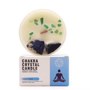 Vela artesanal de soja natural con sodalita y jade para chakra garganta y energía positiva Jessimistica.