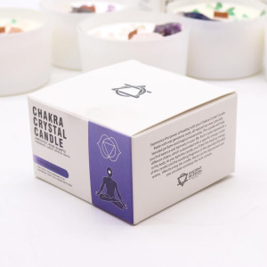 Caja de la vela energética artesanal elaborada con cera de soja natural.