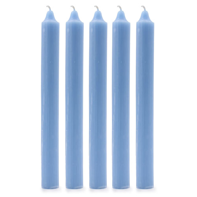 Velas rústicas de candelabro color azul en pack de 10 unidades.