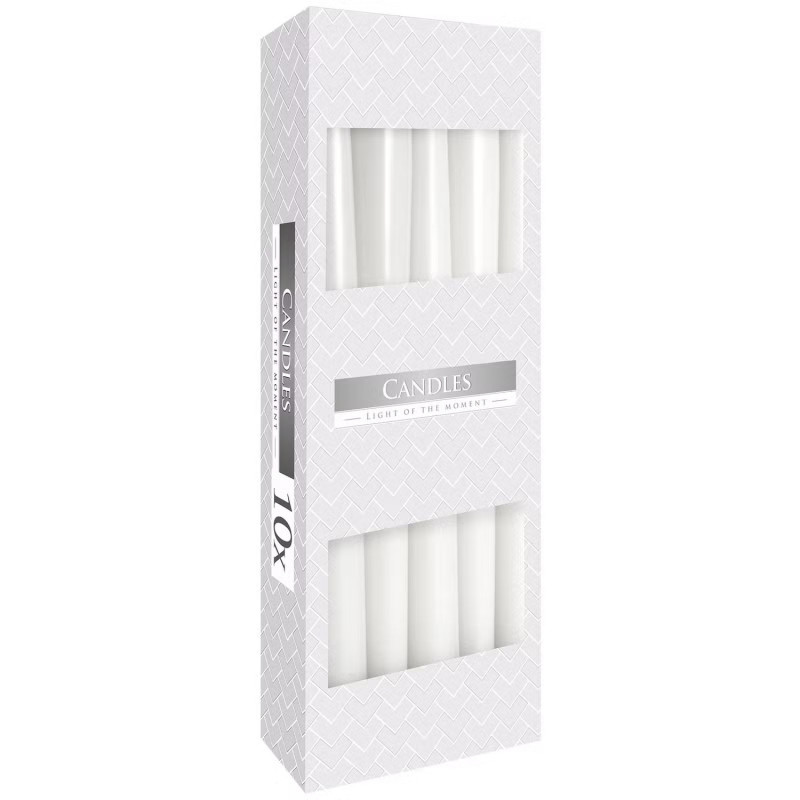 Pack de 10 velas cónicas rústicas blancas para decoración minimalista.