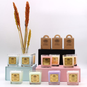 Velas aromáticas de soja en envase de cristal aromas disponibles.
