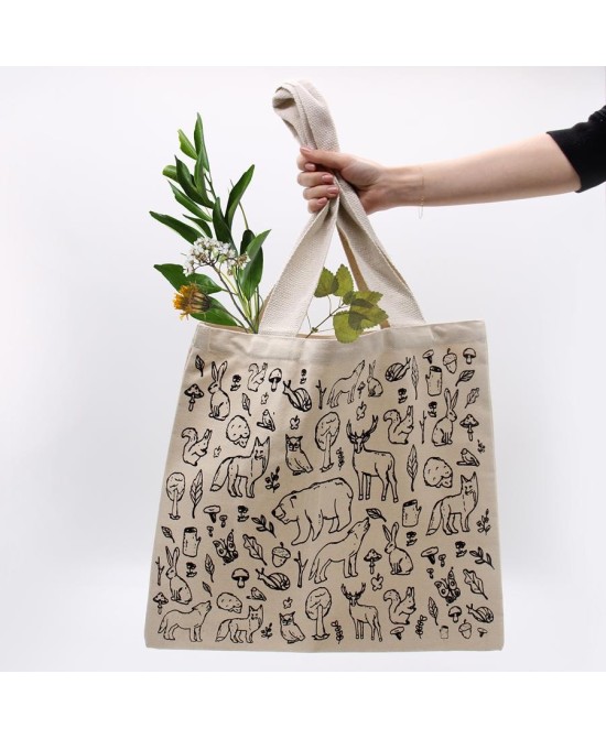 Tote bag de algodón con ilustraciones temáticas