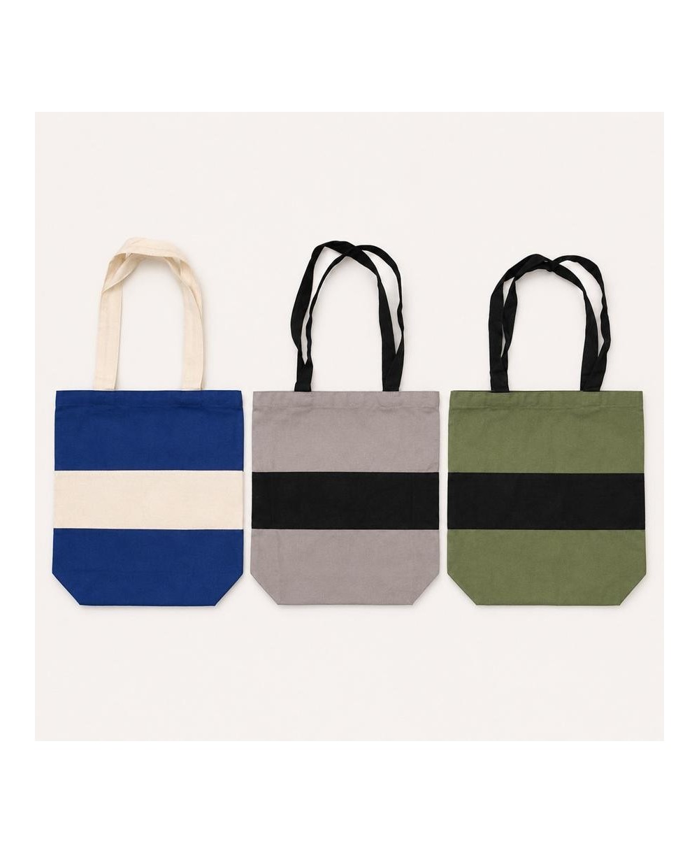 Colección de bolsas shopper bicolor disponibles en verde, azul y gris.