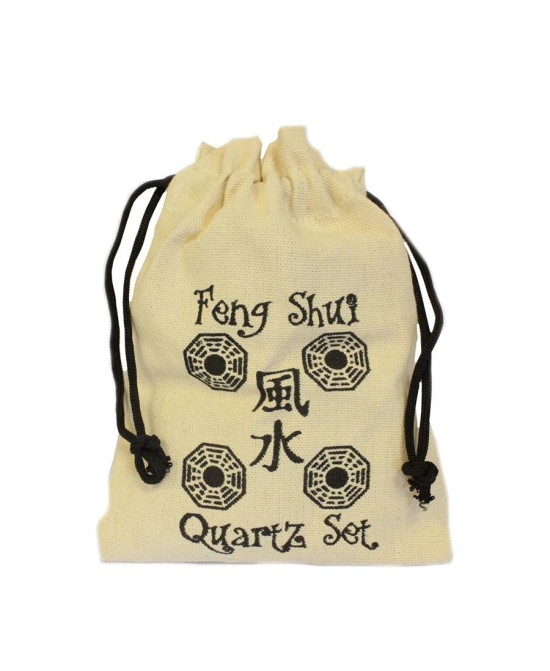 Bolsa de algodón incluida con set de cuarzos naturales para bienestar y decoración espiritual.