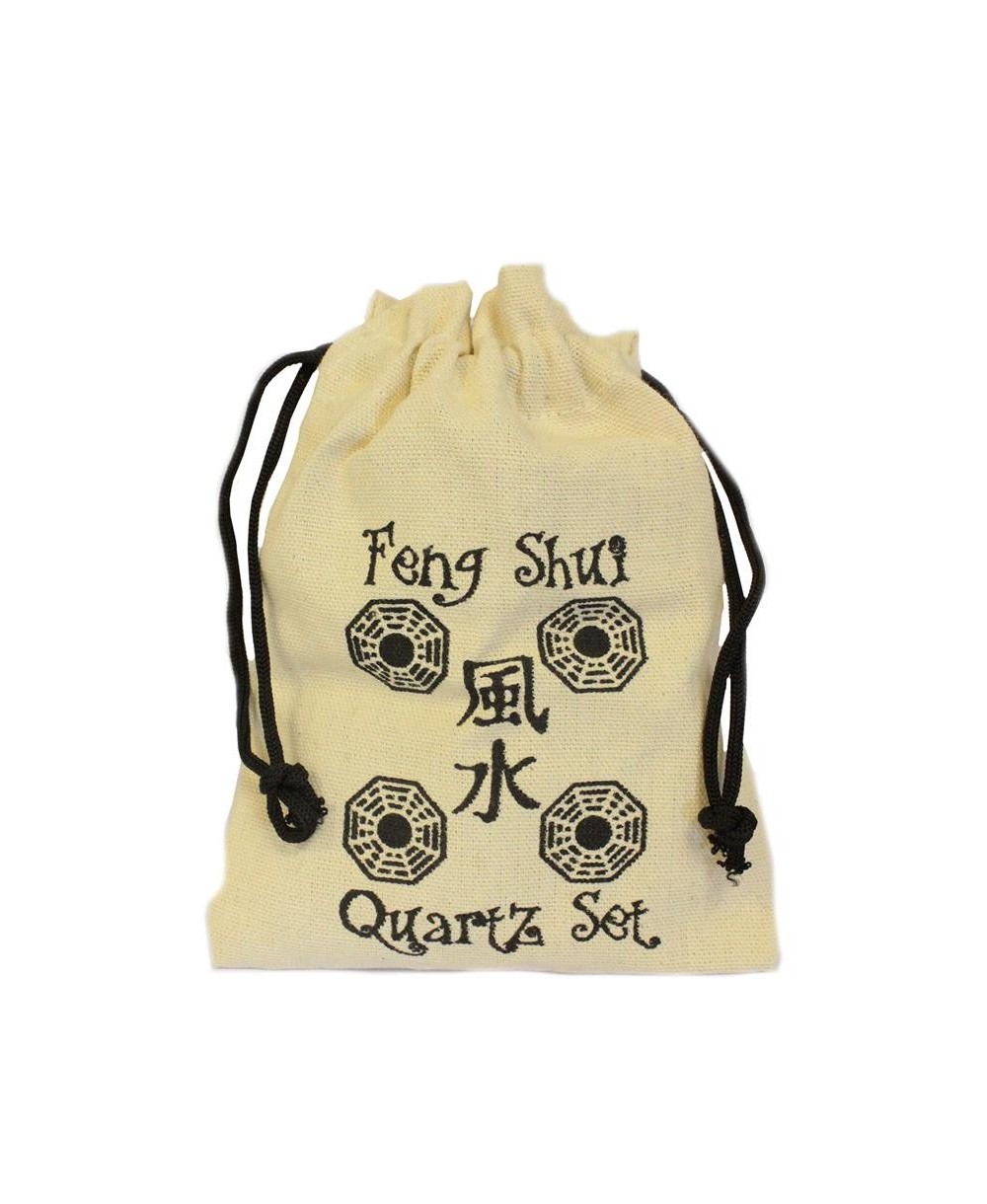 Bolsa de algodón incluida con set de cuarzos naturales para bienestar y decoración espiritual.