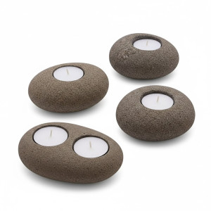 Portavelas individuales y dobles de piedra de río natural con diseño orgánico.