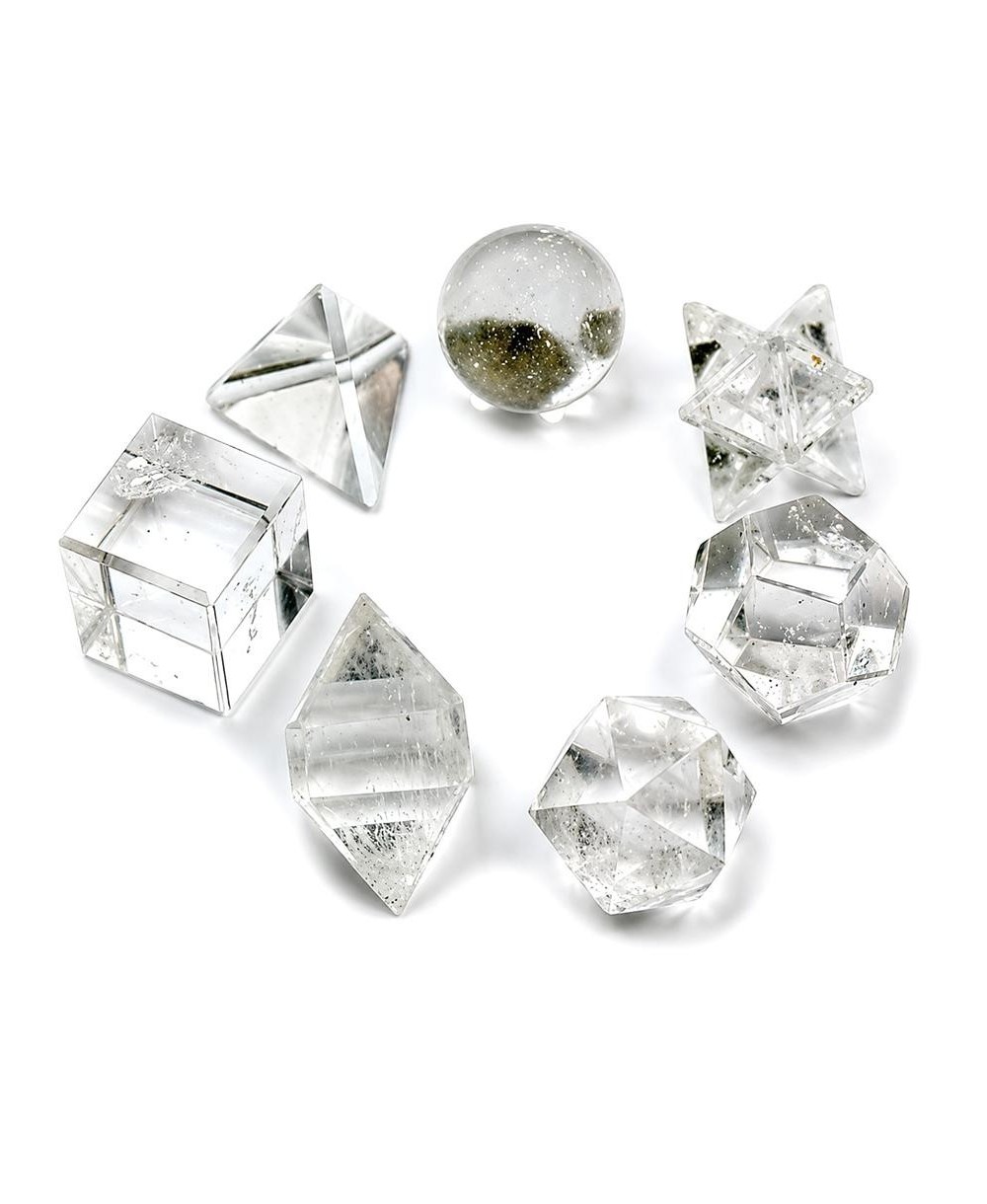 Set de siete piezas geométricas de cuarzo cristal natural para meditación y Feng Shui.