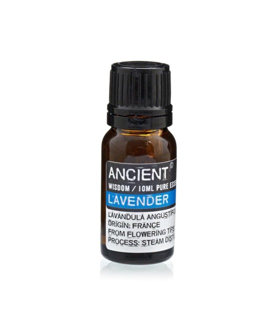 Aceite esencial de lavanda de 10 ml obtenido de flores para aromaterapia y bienestar.