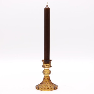 Candelabro vintage de cristal prensado ámbar para vela de cena y decoración del hogar.