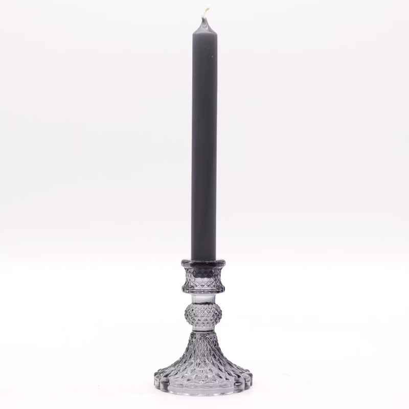 Candelabro de cristal prensado gris con diseño vintage para decoración natural del hogar.