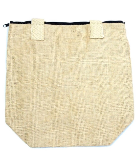 Textura de tejido de yute natural en bolso ecológico reutilizable de estilo rústico.