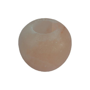 Vista superior de portavelas redondo de sal del Himalaya con cavidad central para vela tealight.