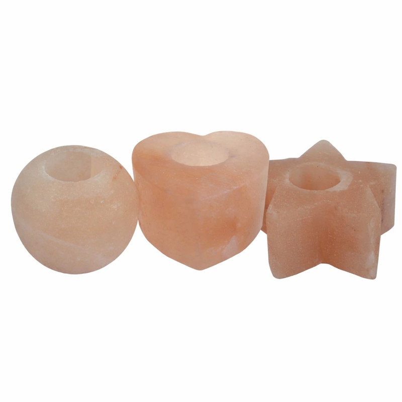 Portavelas de sal del Himalaya con tres diseños.