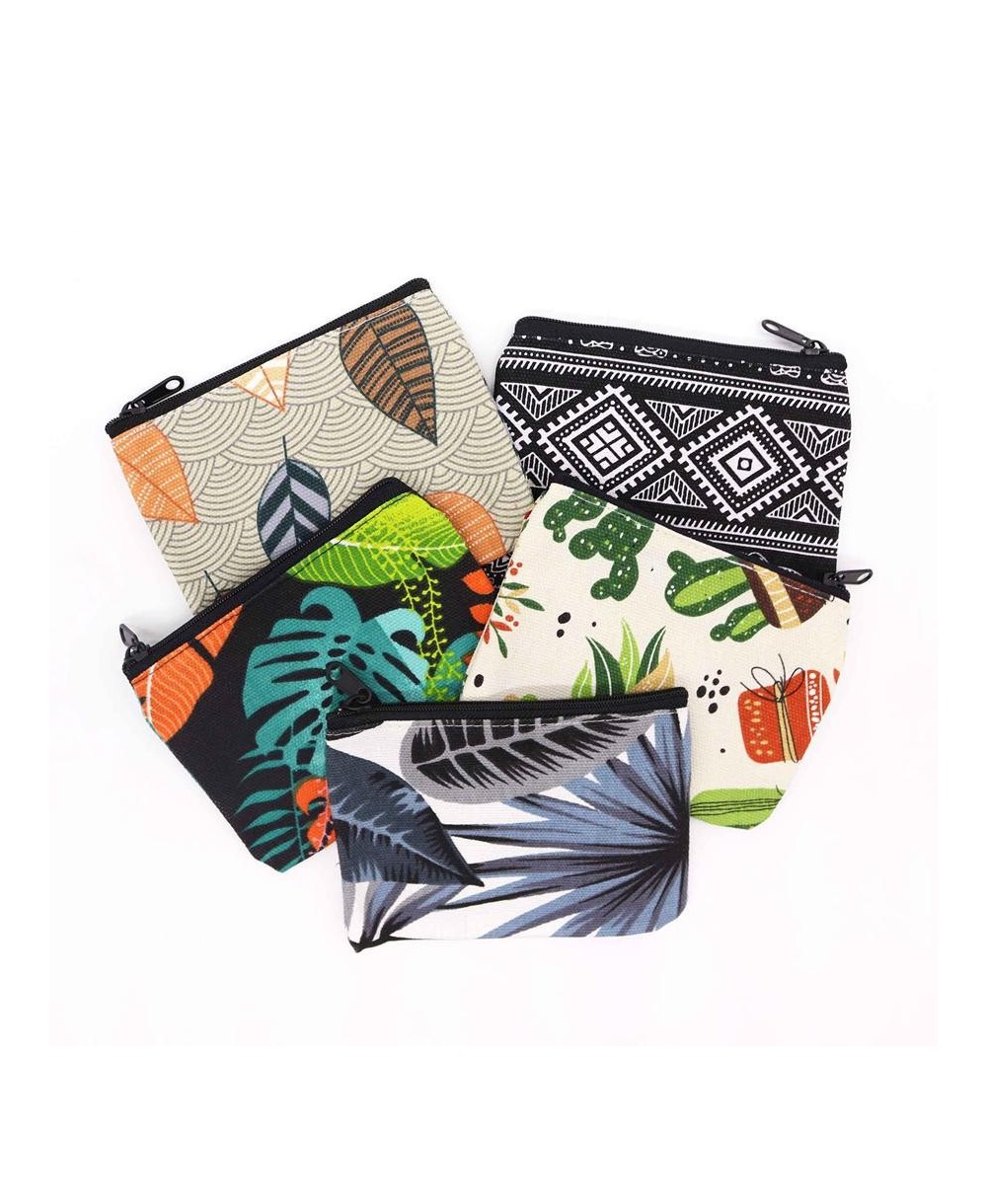 Monederos textiles con cremallera para monedas, tarjetas y pequeños accesorios.