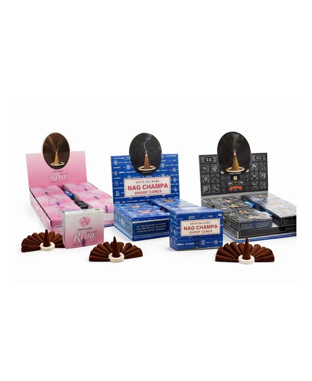 Caja de conos de incienso dhoop con soporte para aromatizar espacios y acompañar la relajación.