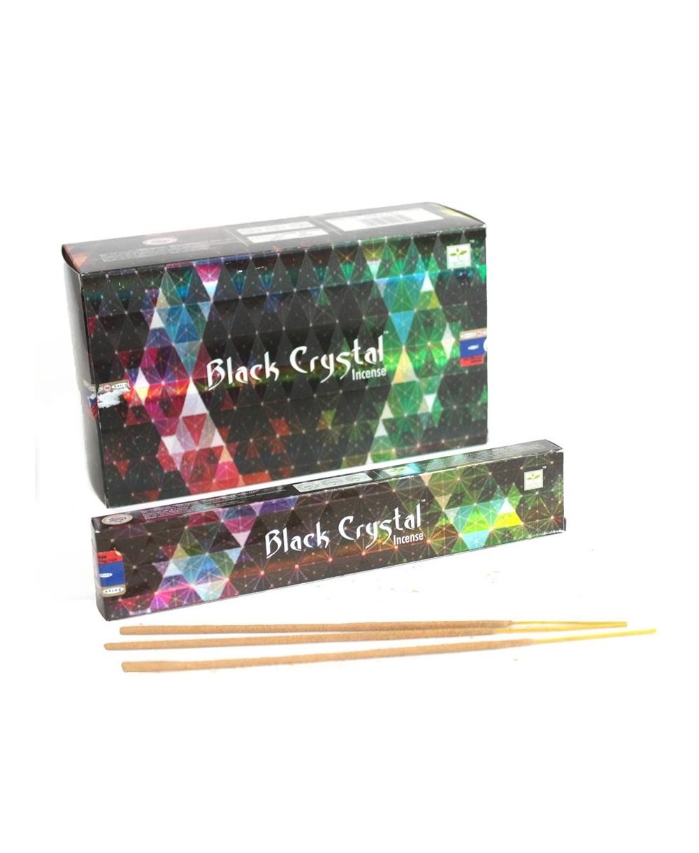 Caja de incienso Black Crystal Satya con varillas aromáticas para meditación y bienestar.