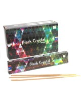 Caja de incienso Black Crystal Satya con varillas aromáticas para meditación y bienestar.