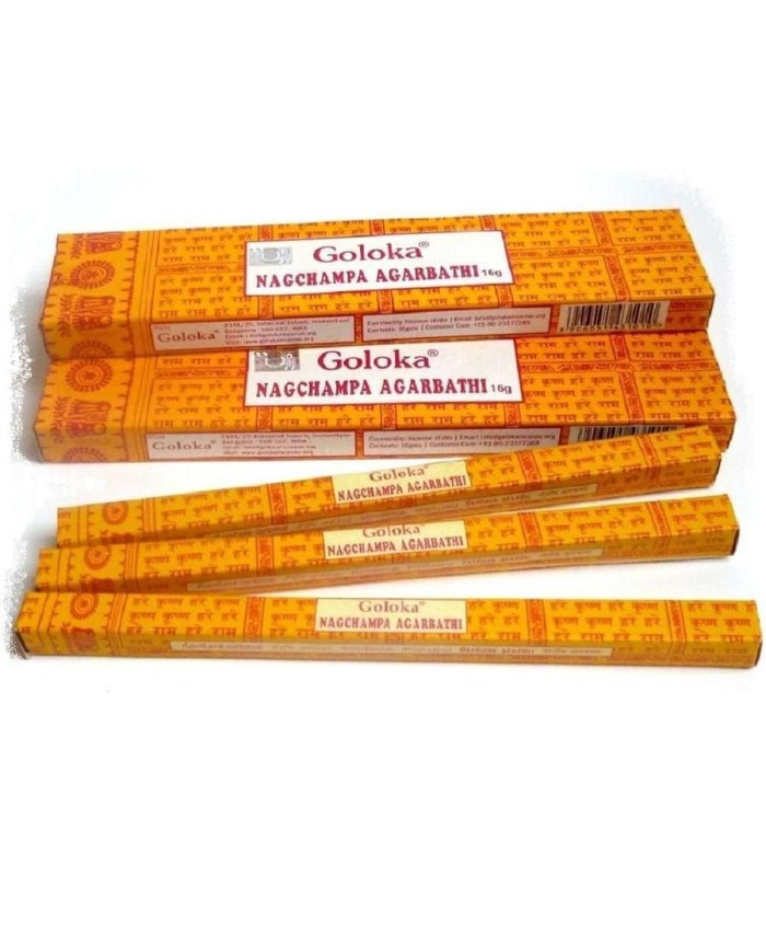Caja de incienso Goloka Nag Champa de 16 g para aromatizar espacios y acompañar la meditación.