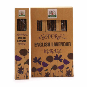 Incienso natural Masala de Lavanda Inglesa con caja ideal para aromatizar espacios.
