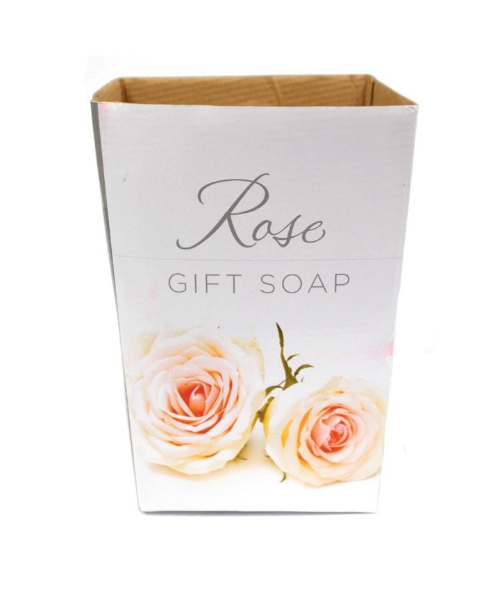 Expositor decorativo de cartón para colocar rosas de jabón.