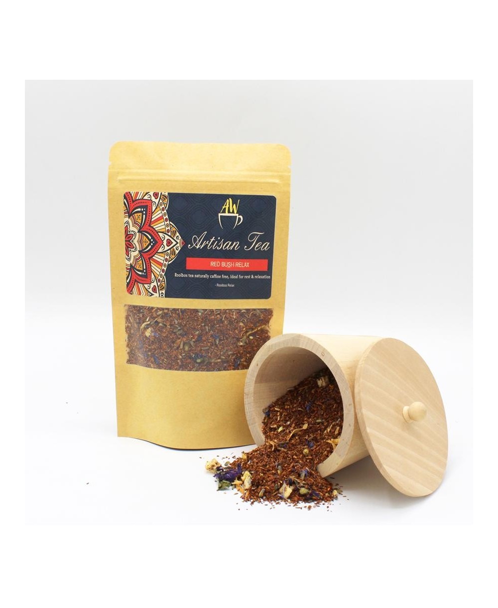 Presentación de la infusión aromática Red Bush Relax en bolsa con cierre.