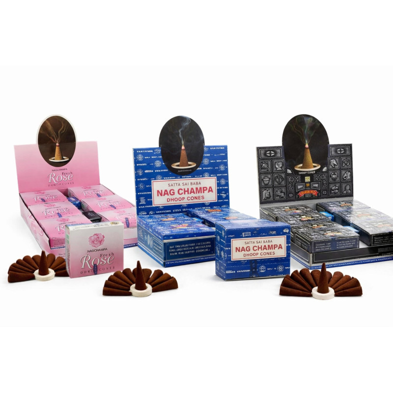 Conos de Incienso Satya Dhoop disponible en 3 aromas.