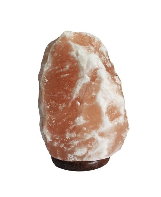 Lámpara de sal del Himalaya natural de 8 a 10 kg sobre base de madera para iluminación ambiental.