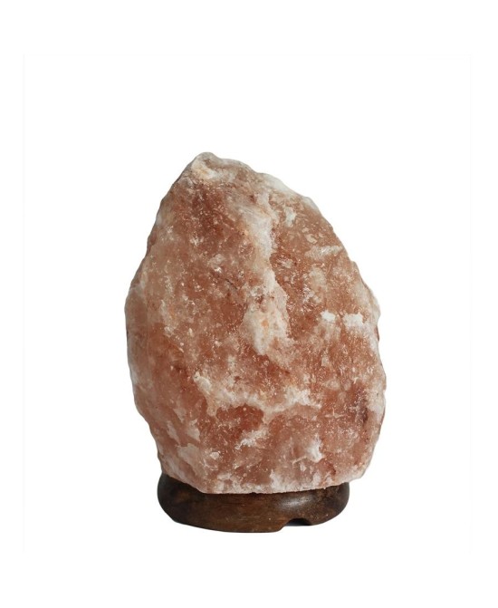 Lámpara de sal del Himalaya natural de 1,5 a 2 kg sobre base de madera para iluminación ambiental.