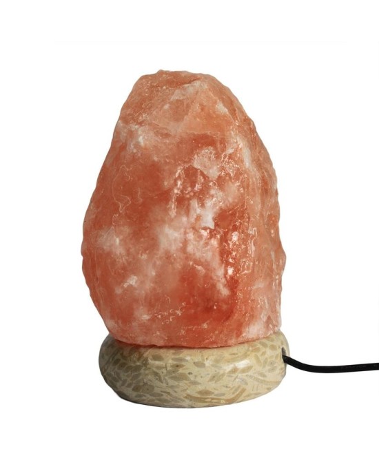 Lámpara de sal del Himalaya natural con conexión USB y base decorativa para iluminación ambiental.
