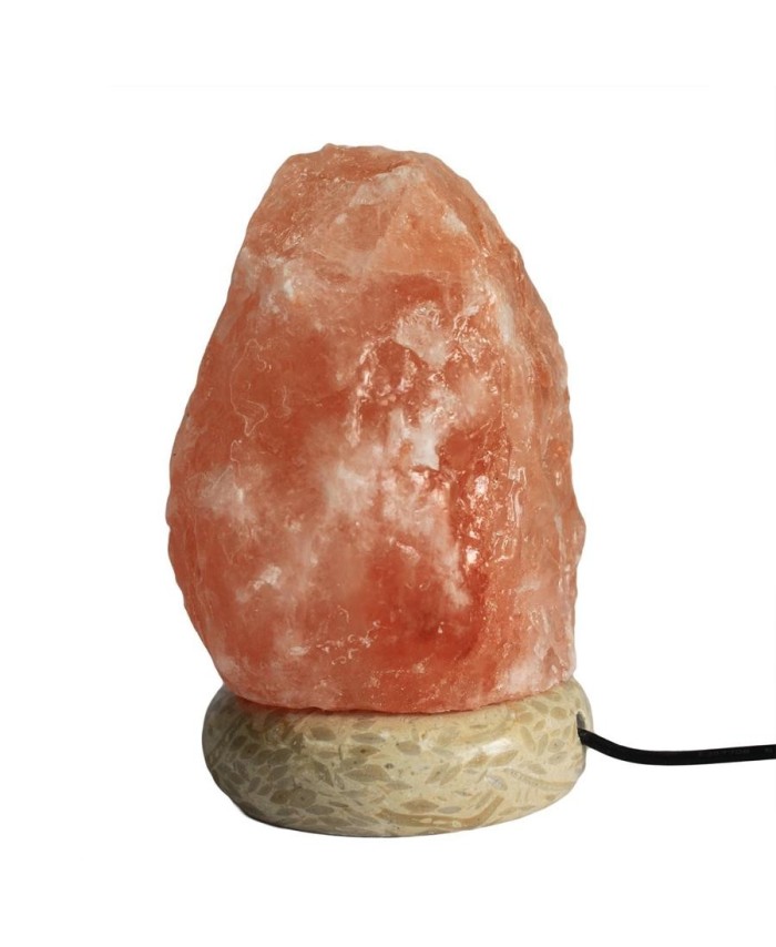 Lámpara de sal del Himalaya natural con conexión USB y base decorativa para iluminación ambiental.