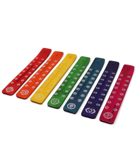 Soporte para Incienso de Madera con Símbolos de los Chakras