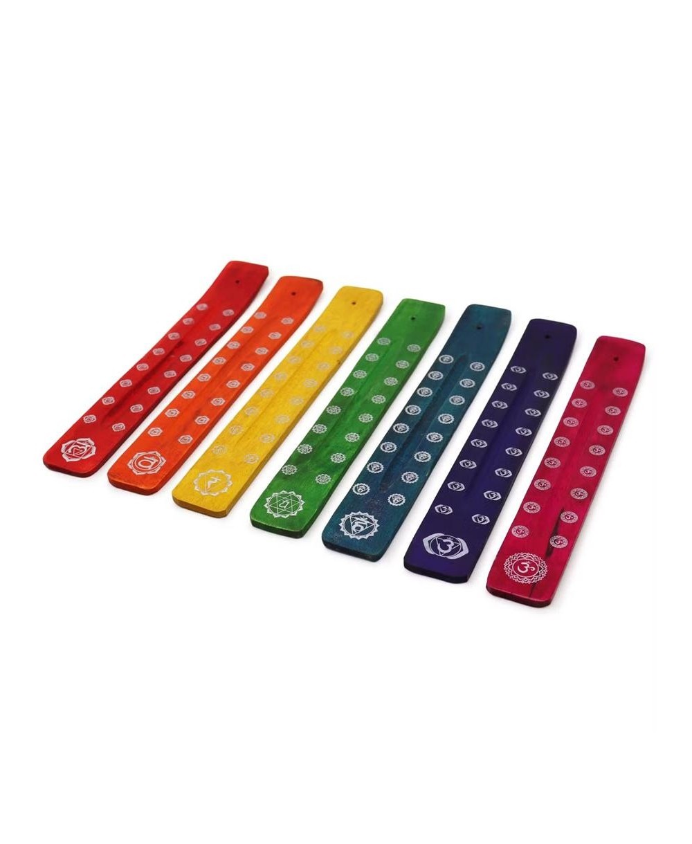 Soporte para Incienso de Madera con Símbolos de los Chakras