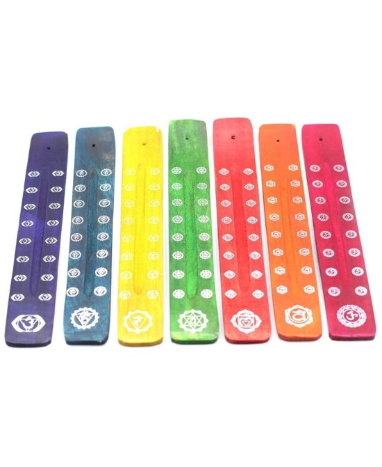 Soporte para Incienso de Madera con Símbolos de los Chakras