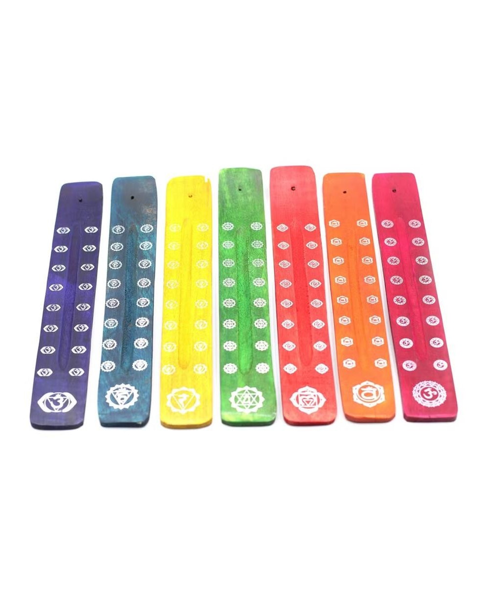 Soporte para Incienso de Madera con Símbolos de los Chakras