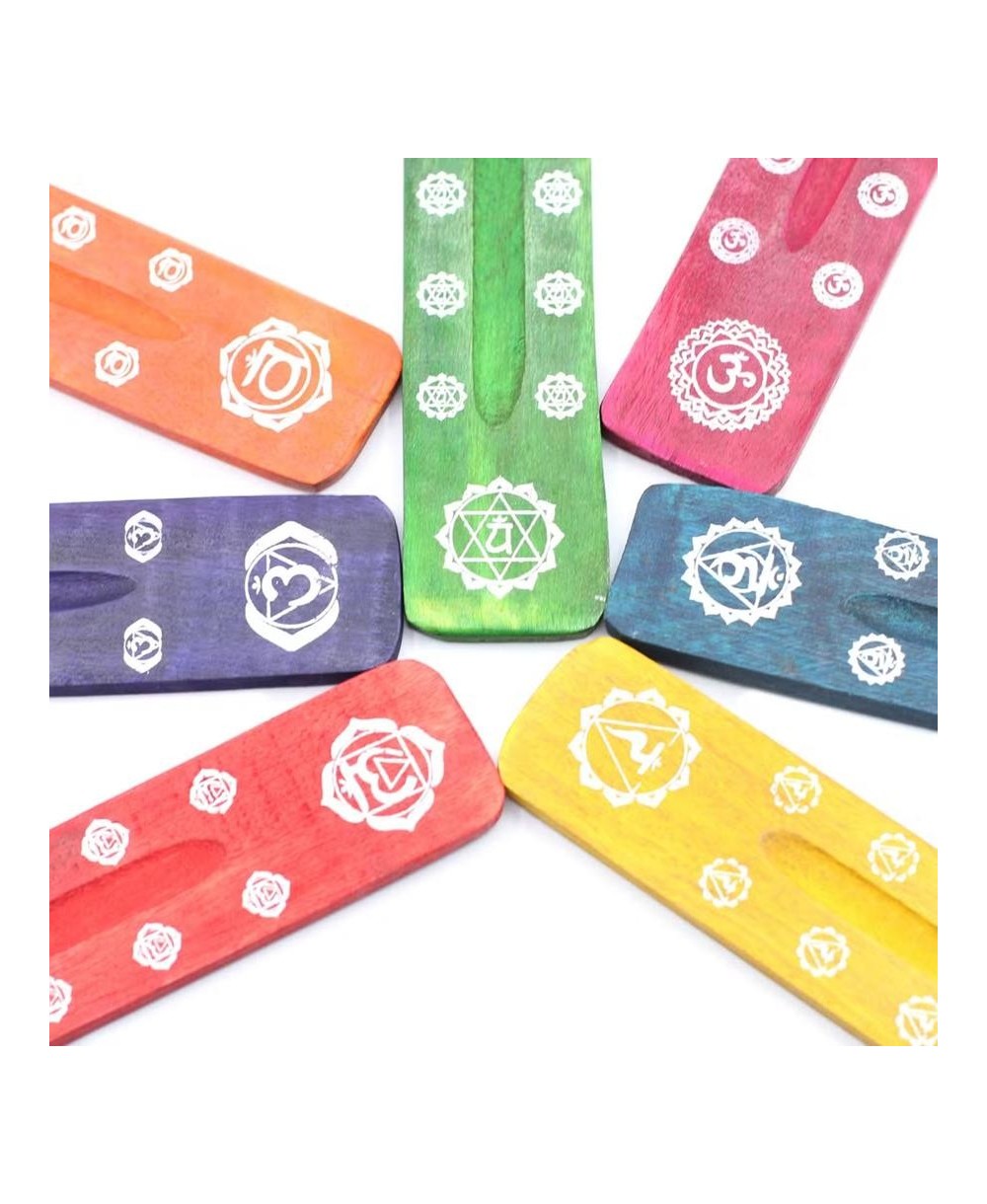 Soporte para Incienso de Madera con Símbolos de los Chakras