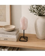Piedra de Cuarzo Rosa Natural con Base Metálica