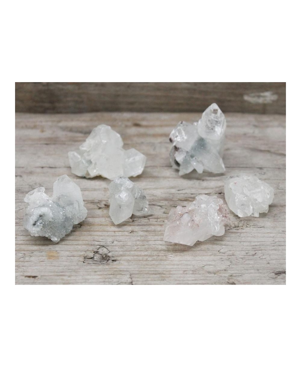Seis racimos de apofilita blanca natural para colección, decoración y meditación.