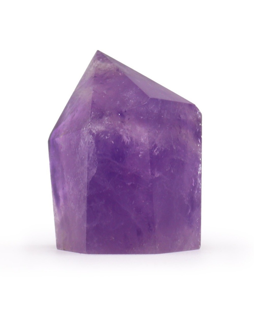 Punta de amatista natural pulida de color violeta intenso para decoración y meditación.
