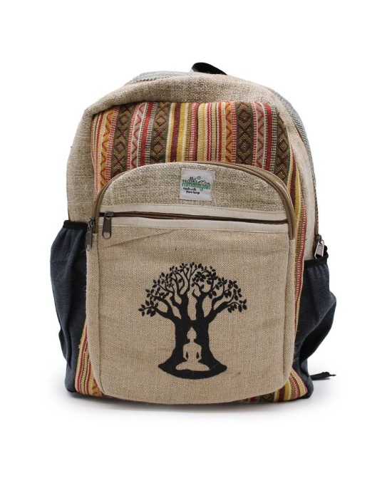 Mochila de Cáñamo Natural con Diseño Árbol Bodhi