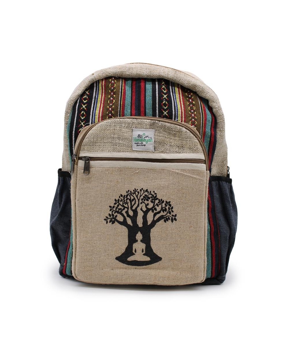 Mochila grande de cáñamo natural con diseño del Árbol de la Vida.
