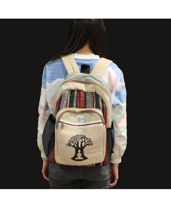 Mochila de Cáñamo Natural con Diseño Árbol Bodhi
