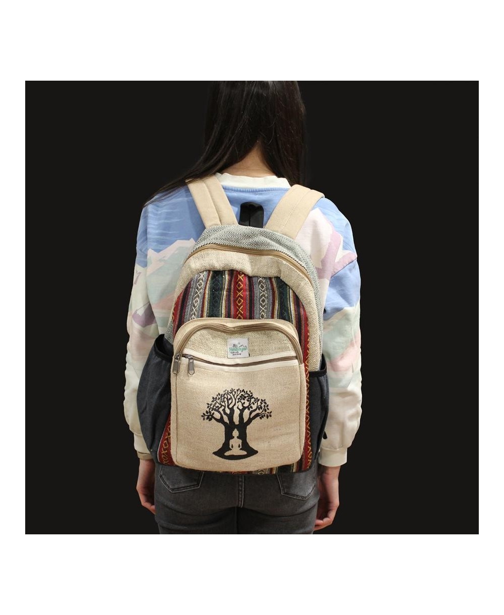 Mochila de Cáñamo Natural con Diseño Árbol Bodhi