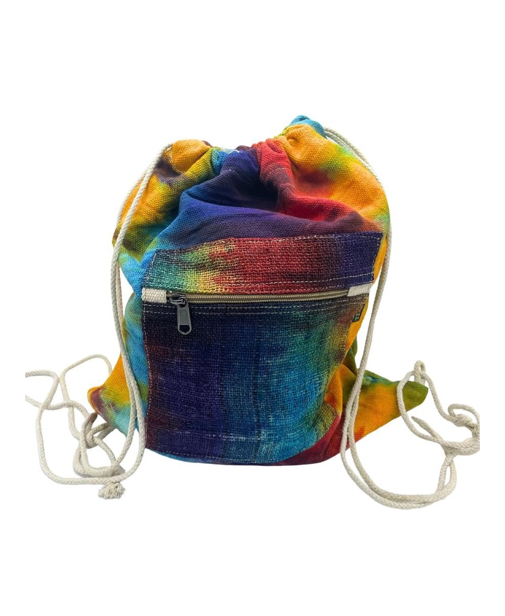 Mochila de cuerda de cáñamo con diseño Tie-Dye artesanal.