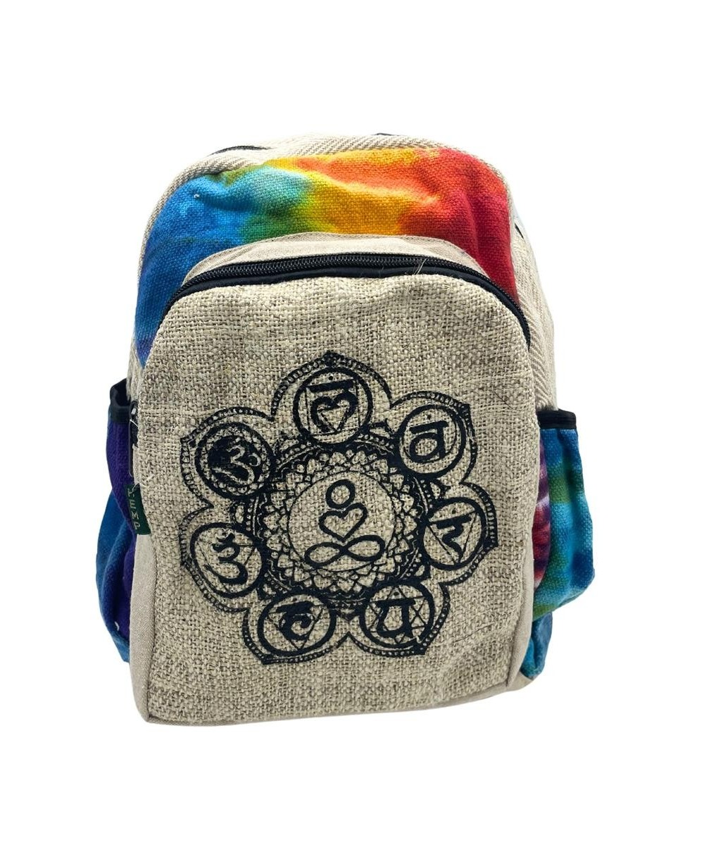 Mochila mediana de cáñamo y algodón con diseño de los siete chakras para uso diario.