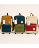 Mochila grande de cáñamo y algodón de estilo boho con múltiples bolsillos.