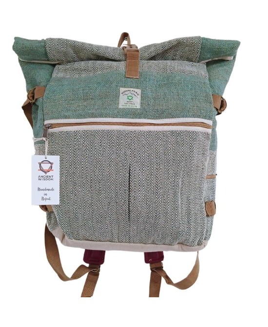 Mochila enrollable de cáñamo de gran capacidad para senderismo y uso diario.