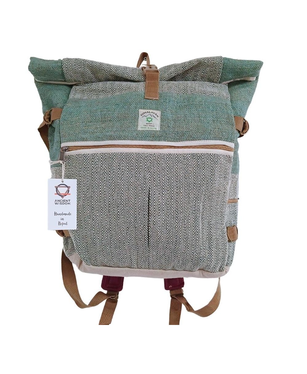 Mochila enrollable de cáñamo de gran capacidad para senderismo y uso diario.