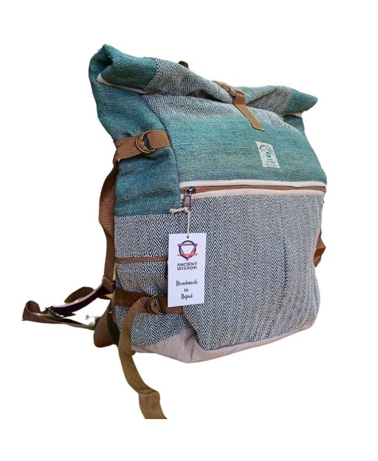 Mochila grande de cáñamo enrollable estilo aventura