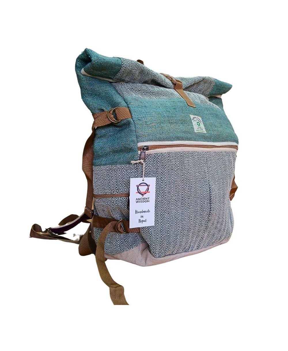 Mochila grande de cáñamo enrollable estilo aventura